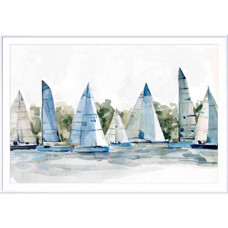 Pastel Marina I par Emma Scarvey - Peinture, Cadre simple blanc, Oui, H 32 po x l 48 po x P 1,25 po
