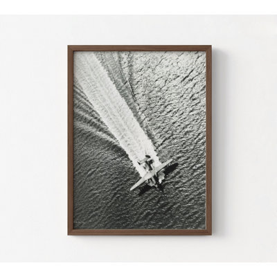 Vintage Black And White Ocean Photography Print, Airplane Photo Wall Art, Vintage Printable Wall Art Photography
