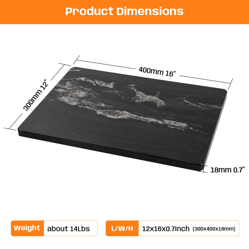 Planche à découper en marbre noir Adolif pour cuisine, 12 x 16 po, 16"L x 12"W, Everest Black with White Veins