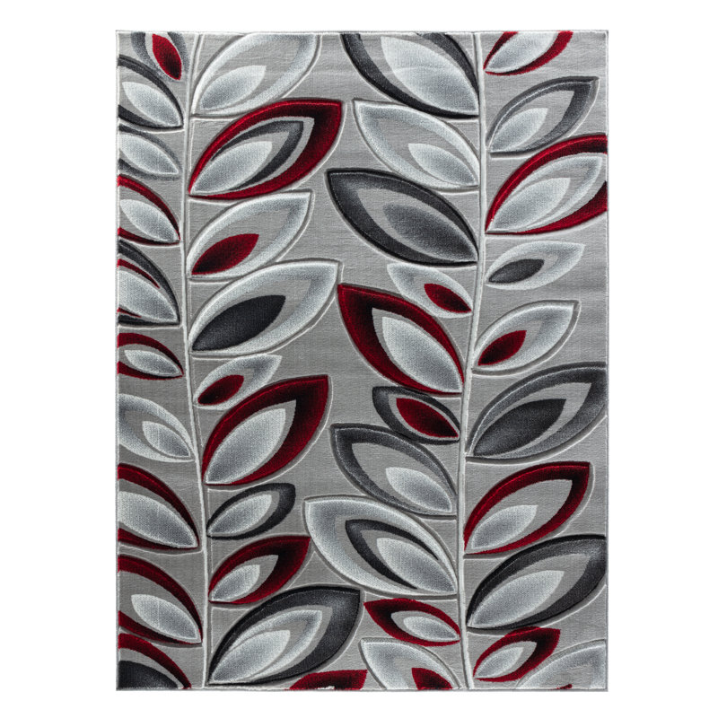 Tapis rouge rouge argenté abstrait abstrait moderne de qualité supérieure sculpté à la main, Rectangle 8 pi x 10 pi
