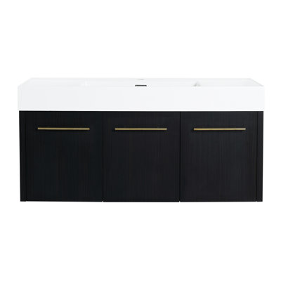 48" Bathroom Vanity - Black Chestnut, Contemporary Look With Practical Storage And Doors 48 Inch Chestnut Wall Mounted, Design Hinges