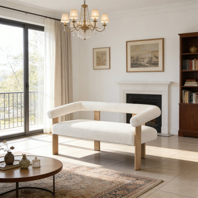 Causeuse ronde avec accoudoirs (beige et naturel)