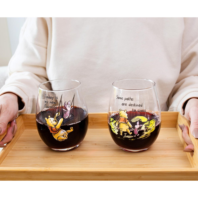 Disney Winnie The Pooh Quotes Teardrop Stemless Wine Glass Set