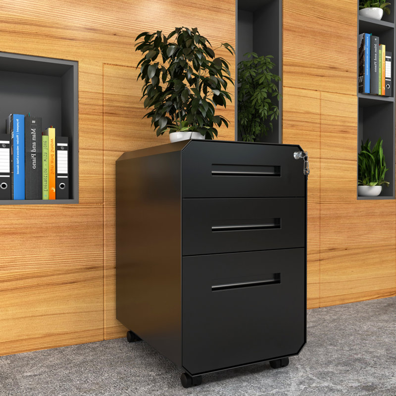 40cm Wide 3-Drawer Office storage unit，Lockable Mobile Filing Cabinet, Black