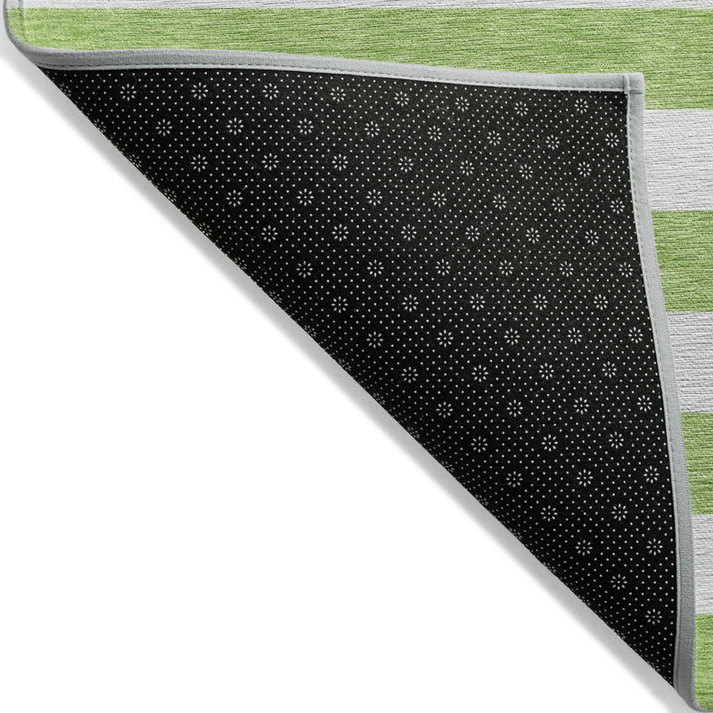 2' X 8' Lime Green and White Striped Washable Indoor Outdoor Runner Rug