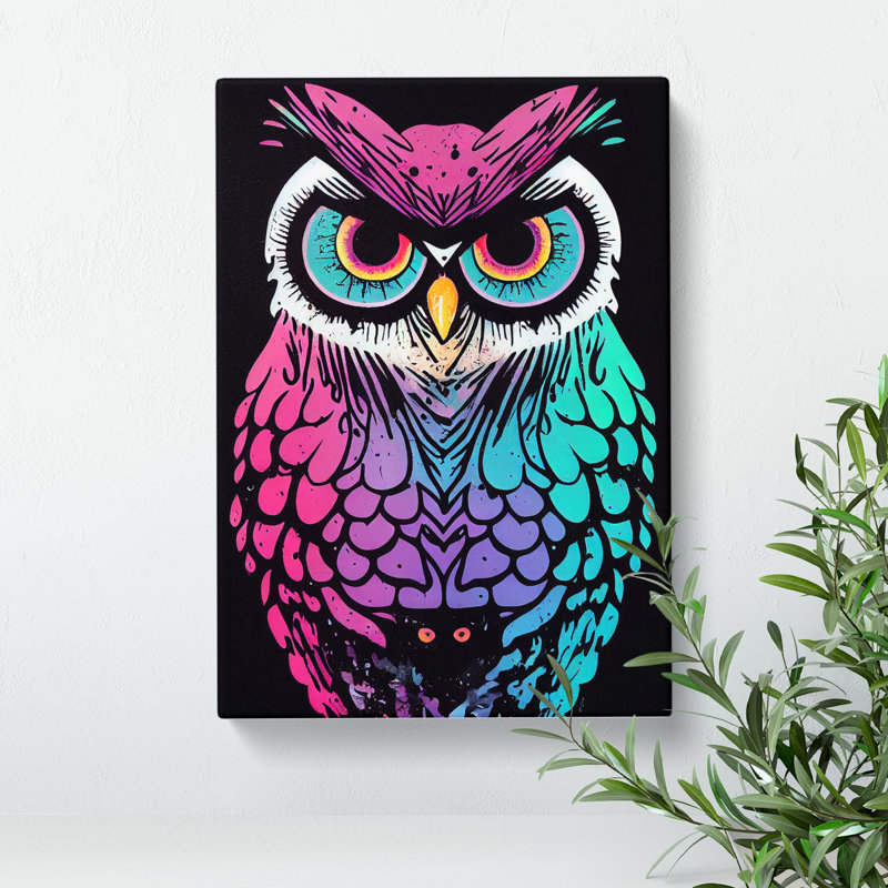 Neon Owl - Wrapped Canvas, 60cm H x 40cm W x 3cm D
