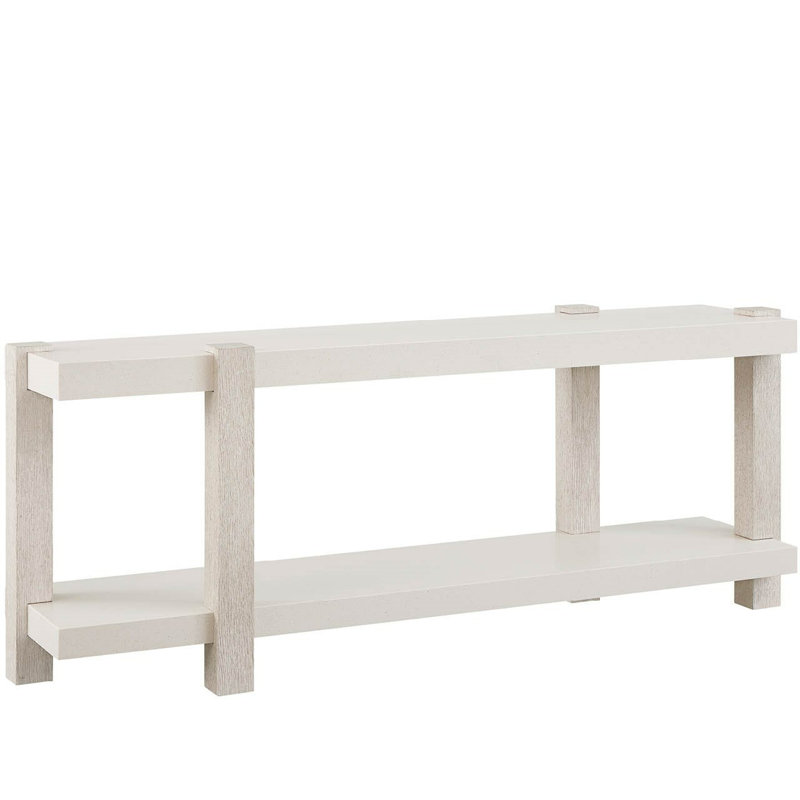 Mist 72" Wide White Quartz Top Console Table with Lower Shelf in Mist Oak Finish