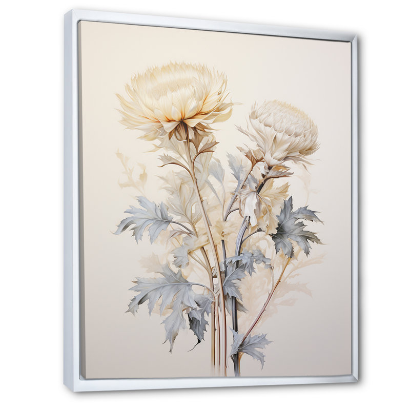 «Beige chardon», art mural sur toile Thistle, H 20 po x l 12 po, Cadre flottant blanc