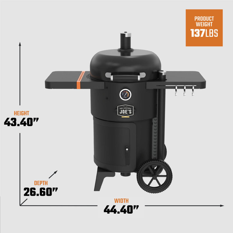 Fumoir et gril à charbon de bois robuste de 18 po Bronco avec surface de cuisson noire de 284 po²