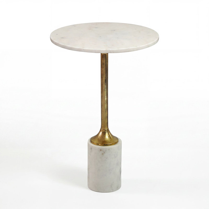 White Marble Round Side Table with Gold Aluminium Column