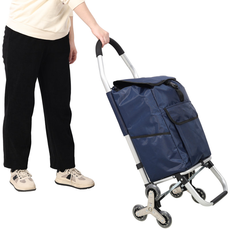 Foldable Shopping Cart with Stair Climbing Triangular Wheels and Removable Waterproof Bag, Blue