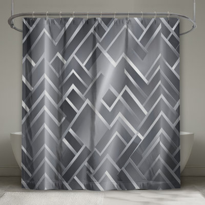 Silver Zigzag Pattern Shower Curtains Extra Long