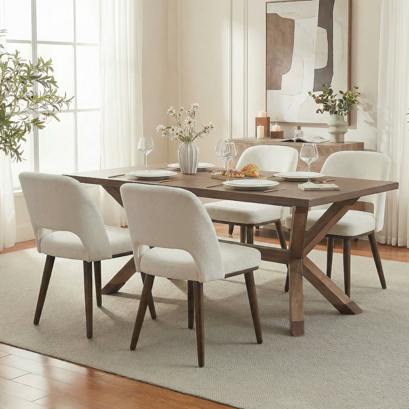 Chaise de salle à manger rembourrée Mason avec pieds en bois massif (ensemble de 2), 2, Beige