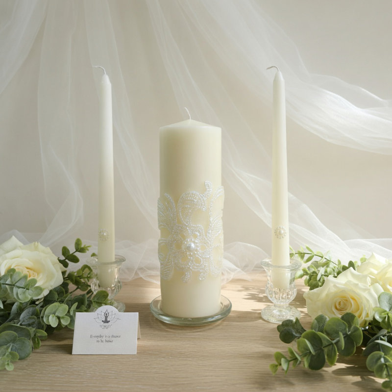 Ensemble de bougies de mariage 11,5 pouces Hosley - pilier crème et 2 chandelles coniques pour la cérémonie, les événements spéciaux, la trousse d'urgence, la méditation du spa Reiki