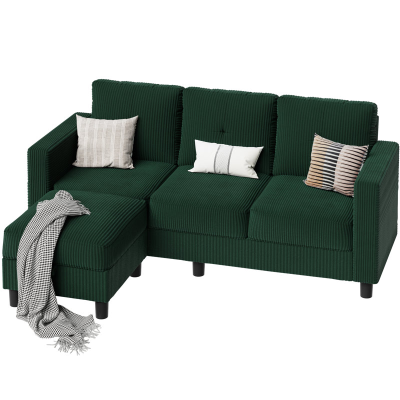 Canapé rembourré Degnan 76,4 po, Velours côtelé vert
