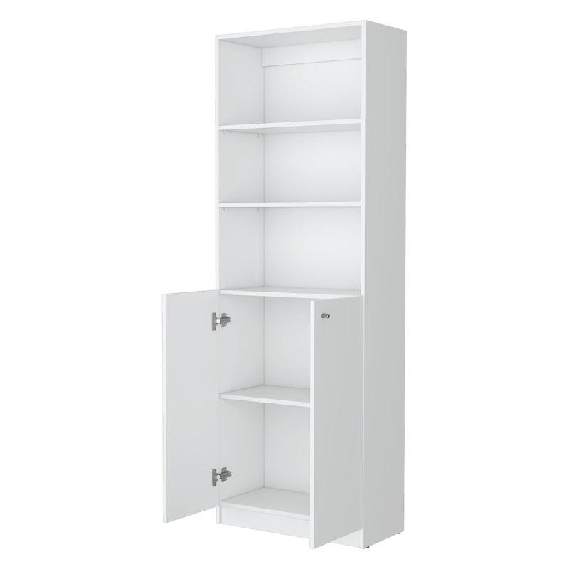 Bibliothèque à 2 portes Sutton, rangement avec tablettes à plusieurs niveaux et porte double, Blanc