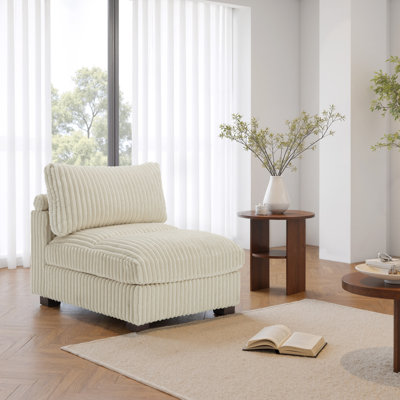 Upholstered Faux Rabbit Fur Flannel Armless Chair with Pillow Back, Single Chair Module Part For Sectional Sofa
