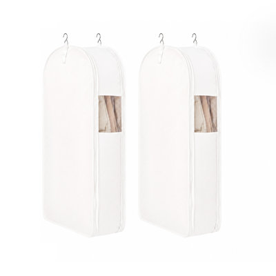 2 Pack Expandable Hanging Garment Bags. Antimicrobial  Resistant Dustproof Clothing Storage Covers. White Wadable Fabric. 43.3"L x 22.8"W x 7.9"/15.7"D. Closet Organizer for Dresses. Coats & Suits