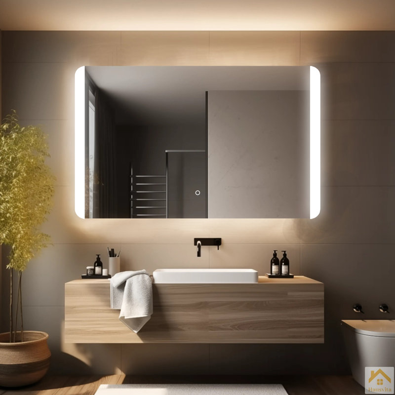 Frameless Bathroom Vanity Mirror Backlit LED Lighted, 3 Colors Temperature Dimmable Light, Tempered Glass  Wall Mirror With UL Rohs ETL & 3-Year Warranty