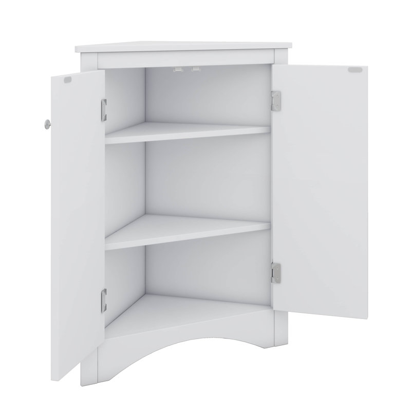 Armoire d'angle triangulaire avec tablettes réglables et portes élégantes, Blanc
