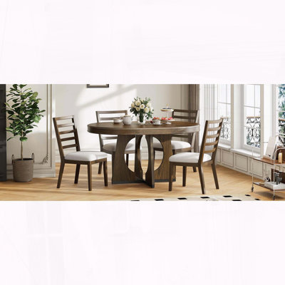 5-Piece Retro Dining Set with Geometric Sphere Base and Extendable Table (Walnut)