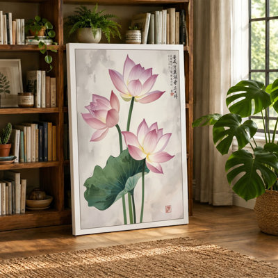 Lotus in Bloom Botanical - Wrapped Canvas