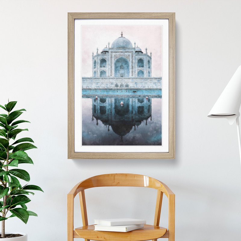 The Taj Mahal in Agra India Abstract - Picture Frame Painting Print, 87cm H x 62cm W x 2cm D, Oak Framed