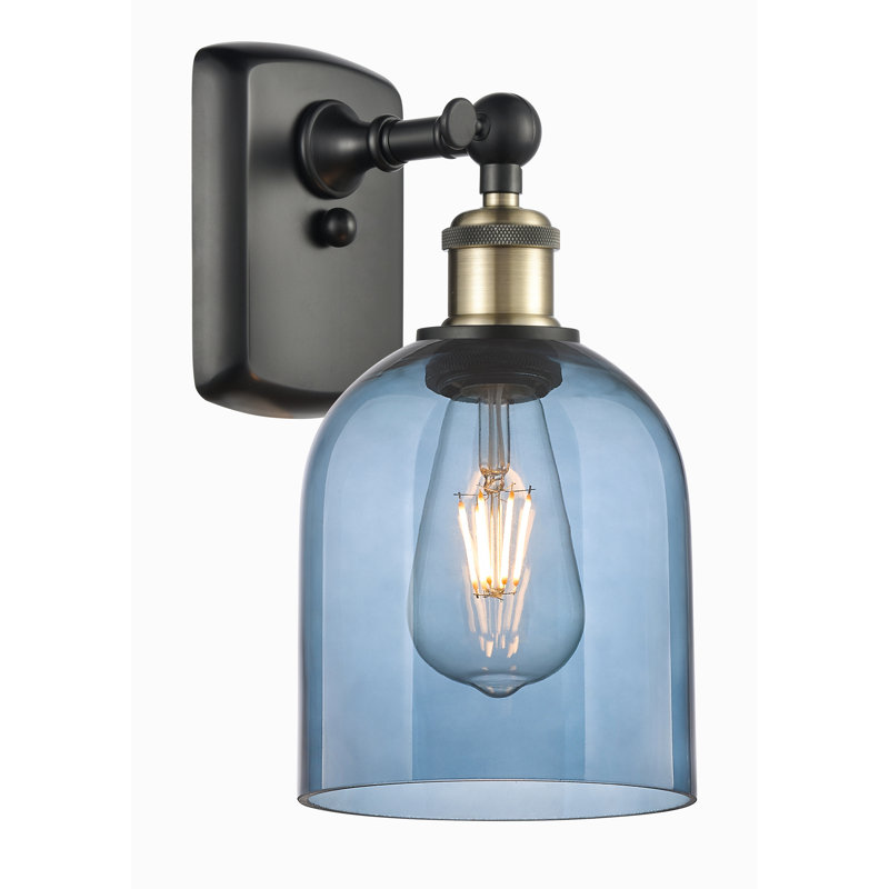 Anacaren Steel Armed Sconce, Princess Blue, Black Antique Brass
