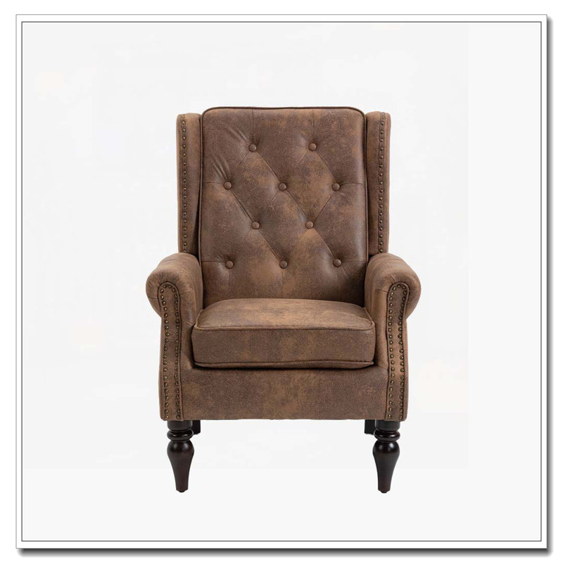 Fauteuil à structure en bois avec dossier capitonné, Café