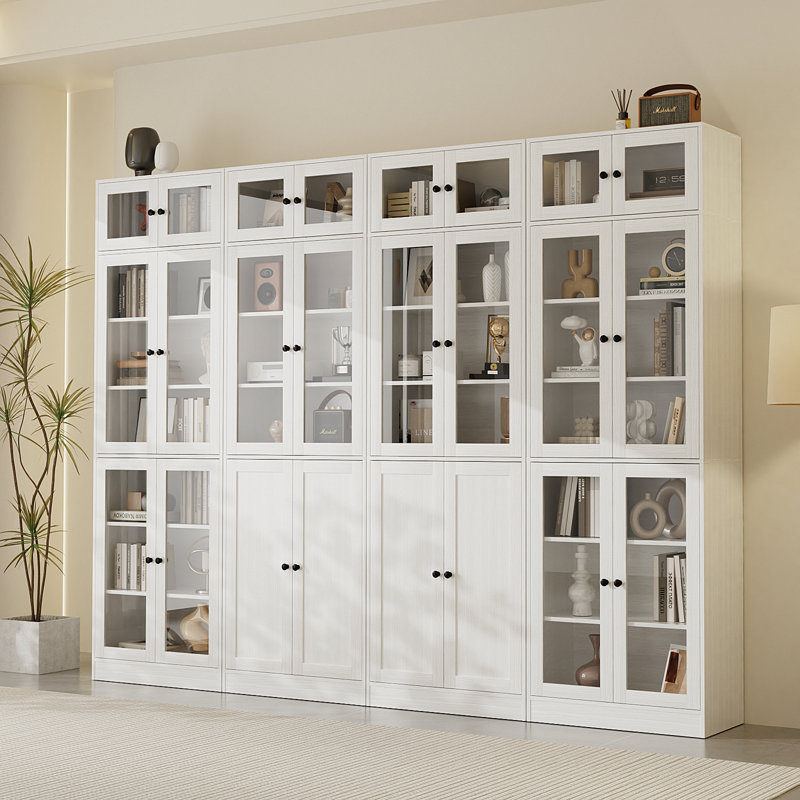 86.7'' H X 94.48'' W Book Cabinet Storage Bookcase Set, White