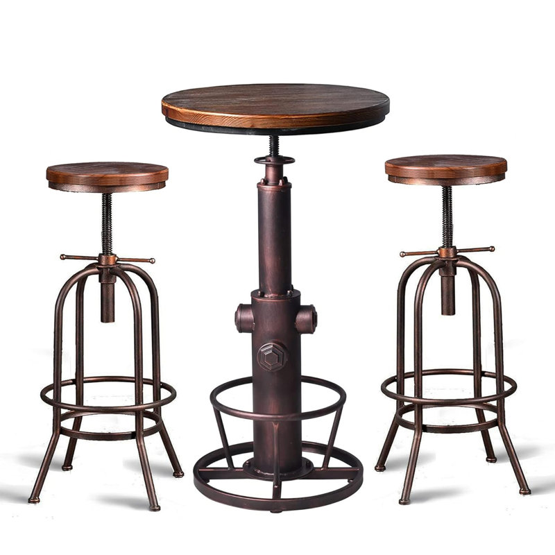 Ensembles de table et de tabourets à hauteur de bar 3 pièces pour cocktail bistro à domicile, (1 table de 38,6 po à 48,4 po, tabouret de 2 po de 26 po à 32 po) 4BD7F2EEDD6B4F08A8366F720E0F181E