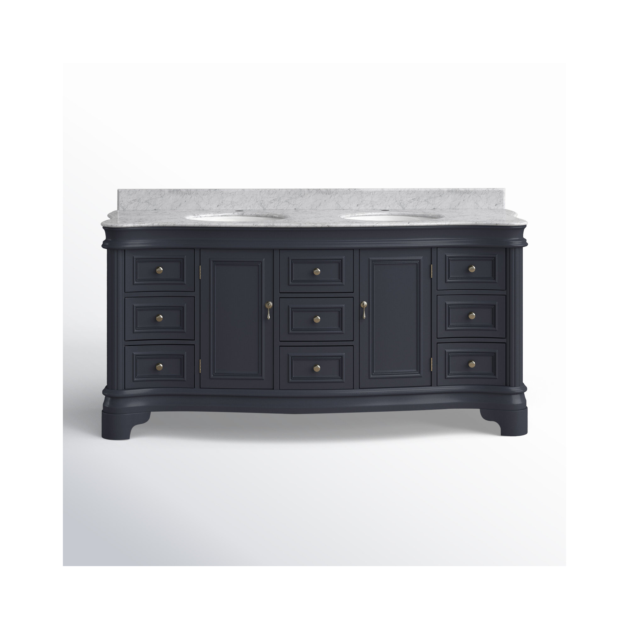 Twain 72" Double Bathroom Vanity Set, Carrara Marble, Marine Gray