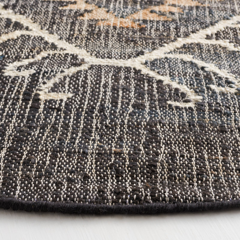 Tapis en jute de style sud-ouest noir / ivoire Mickie, Rond 7 pi