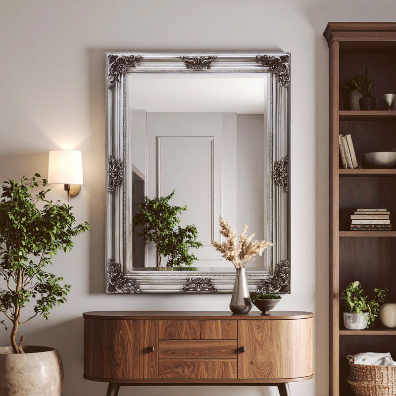 Lora Manufactured Solid Wood Rectangle Mirror, Silver