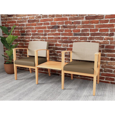 Amherst Wood Waiting Reception 2 Seat Tandem Wood Frame with Center Table