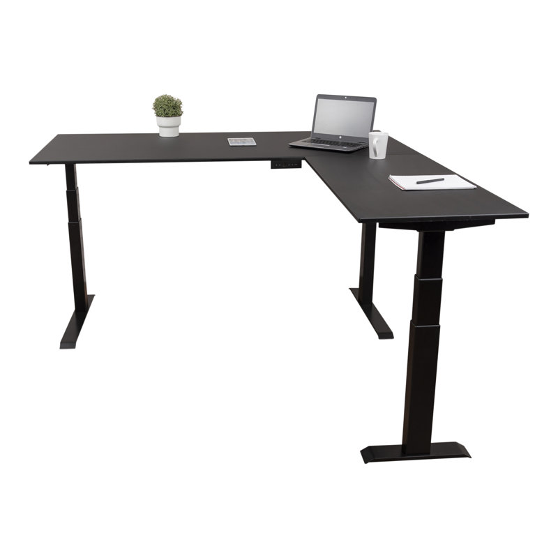 Bureau debout à hauteur réglable en L Roshina, Noir / Noir