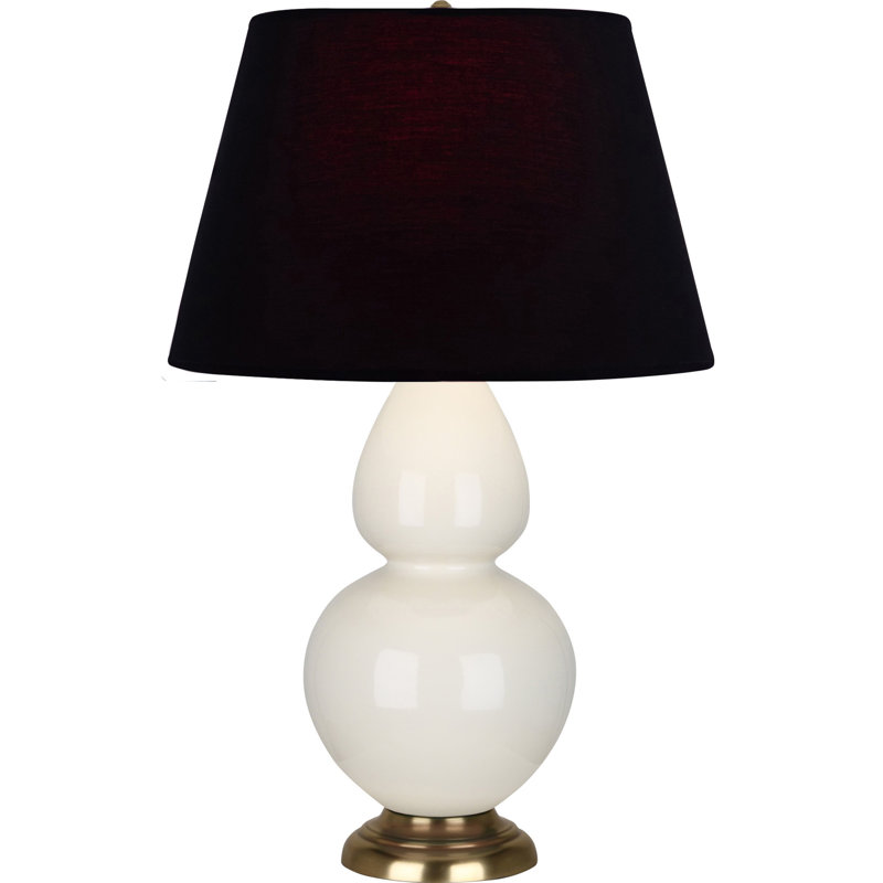 Lampe de table double gourde en céramique, Noir / Rouge, Os verni / laiton, Laiton