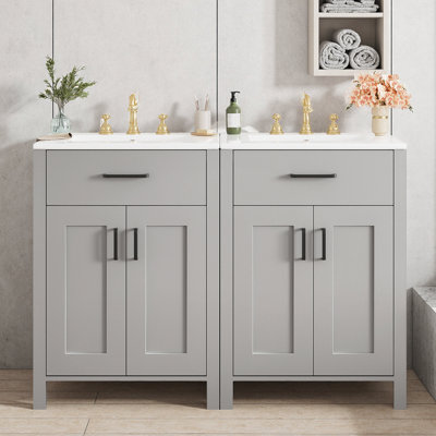 Ensemble de meuble-lavabo moderne gris 48 po avec tiroir rabattable et portes à fermeture en douceur Modern