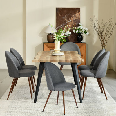 Shivani Dining Set - 63” Wood Table with Modern Wavy-Edge Design for Kitchen Dining Room