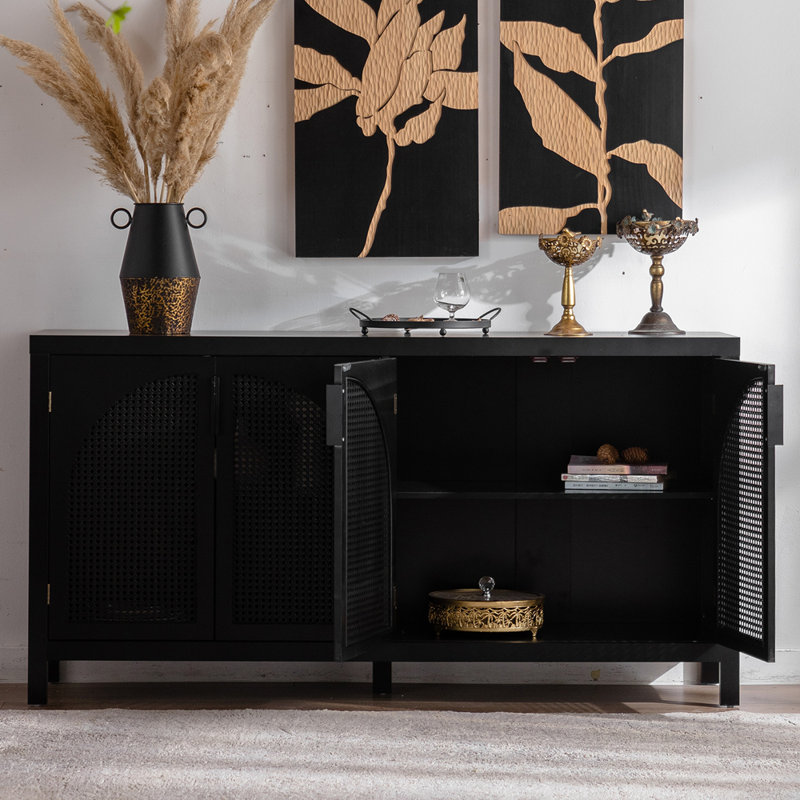 Buffet moderne avec rangement et porte en rotin artificiel pour une décoration élégante et fonctionnelle