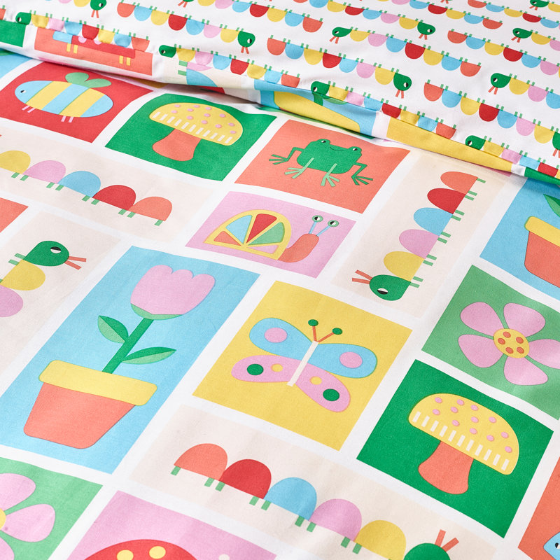 Curious Caterpillar Reversible Duvet Cover Set, Twin Duvet Cover + 1 Standard Pillowcase