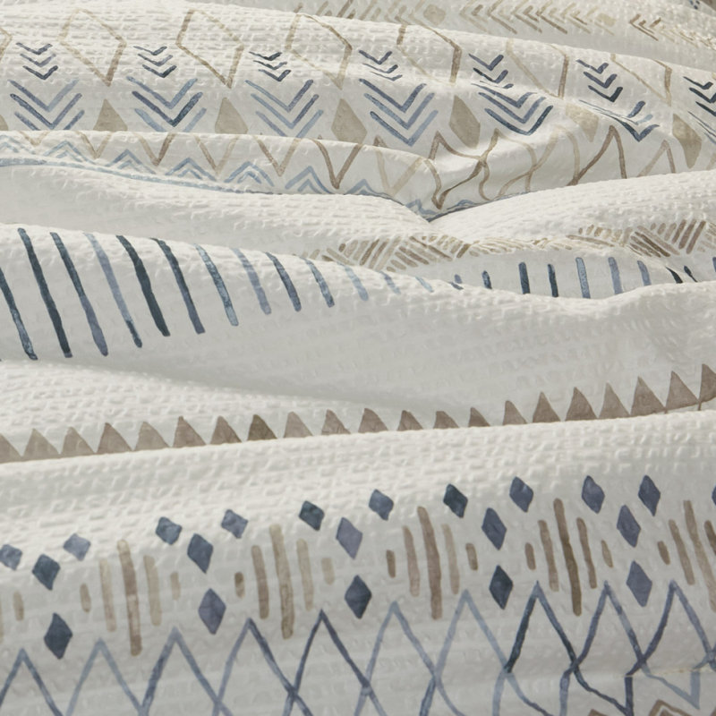 Ensemble d'édredon 5 pièces avec coussins décoratifs en tissu gaufré taupe / bleu / grand 5 pièces