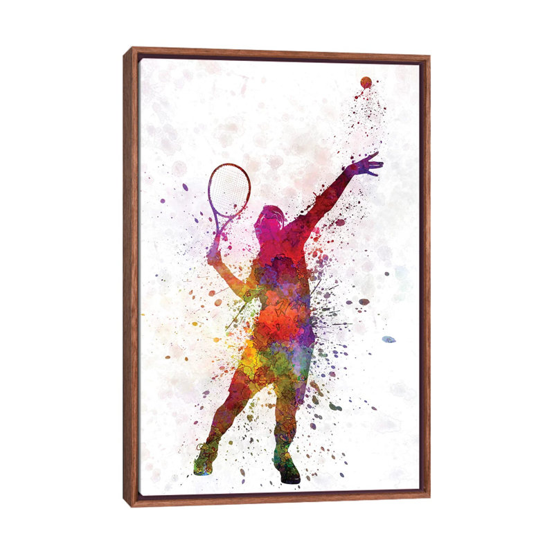 «Tennis Player at Service Serving Silhouette I» par Paul Rommer - impression d'art graphique, H 40 po x l 26 po x P 1,5 po