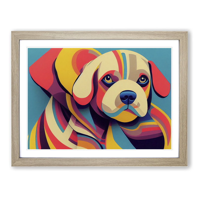 Abstract Puppy Dog - Framed Print, 34cm H x 46cm W x 2cm D, Oak