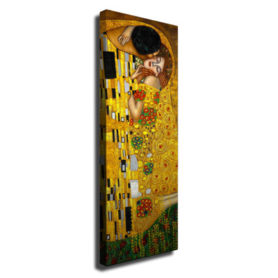 Superbe peinture décorative sur toile «The Kiss» par Gustav Klimt, 11,8 po x 31,5 po | 100% toile avec cadre 100% bois (épaisseur: 1,2 po) | Parfait pour la décoration intérieure, les amateurs d'art et les espaces élégants