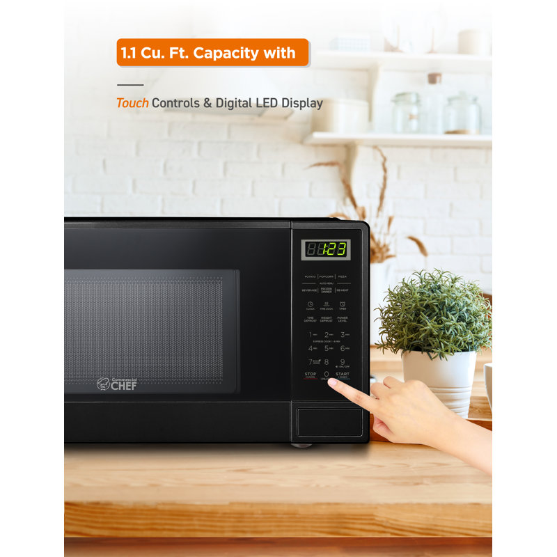 COMMERCIAL CHEF 1.1 Cu Ft Microwave with 10 Power Levels, Small Microwave with Push Button, Black