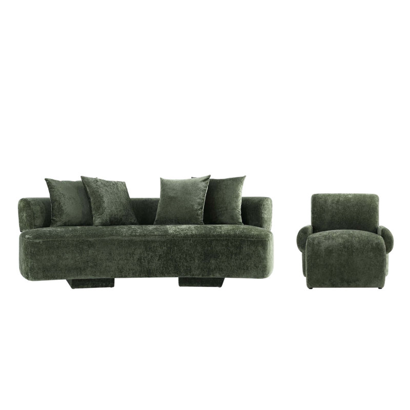 Giovedi 2-Piece Modern Chenille 90.6" Sofa and Accent Chair Set, Green Chenille