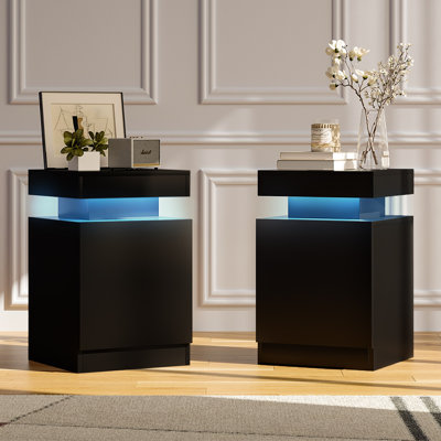Nightstands with LED Light (Set of 2), Modern Side Table for Bedroom, Living Room