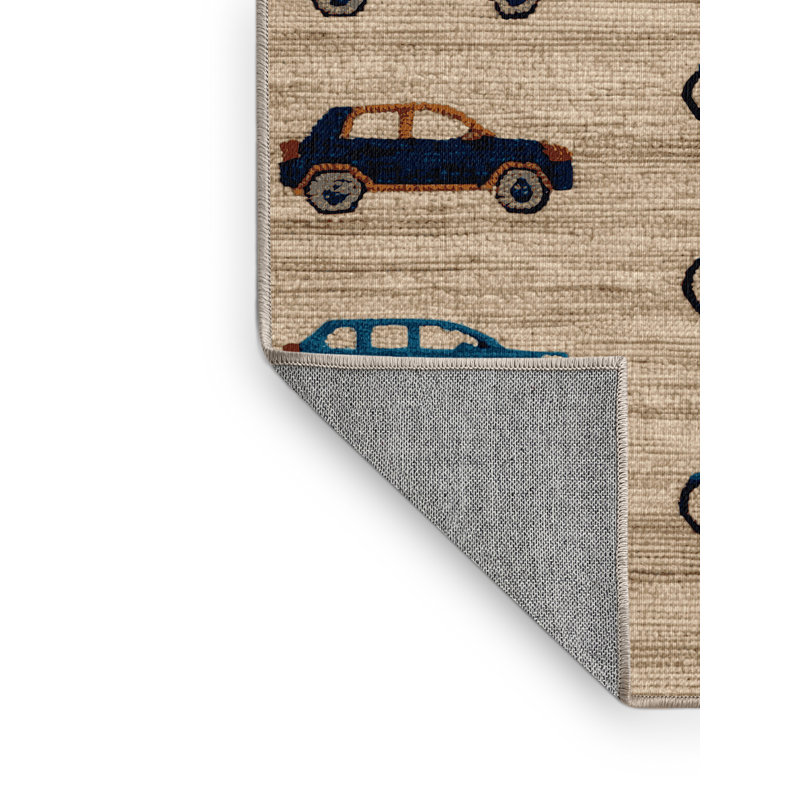Machine Washable Transportation Beige Area Rug, Rectangle 6 pi x 9 pi
