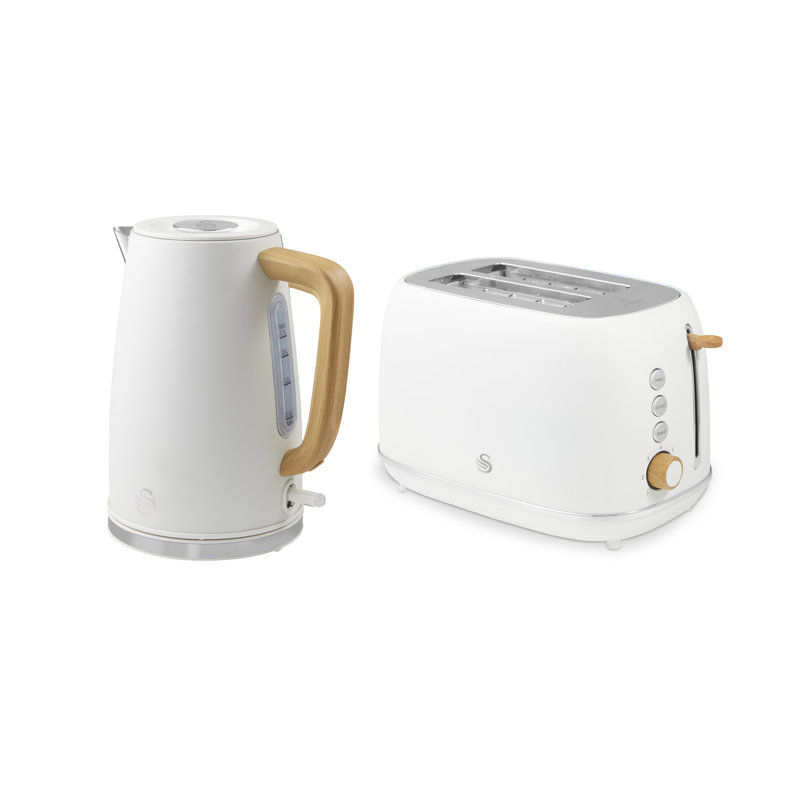 Swan Fjord Kitchen Set, 1.7L Rapid Boil Kettle with Wood Effect Handle and 800W 2-Slice Toaster with 7 Browning Levels